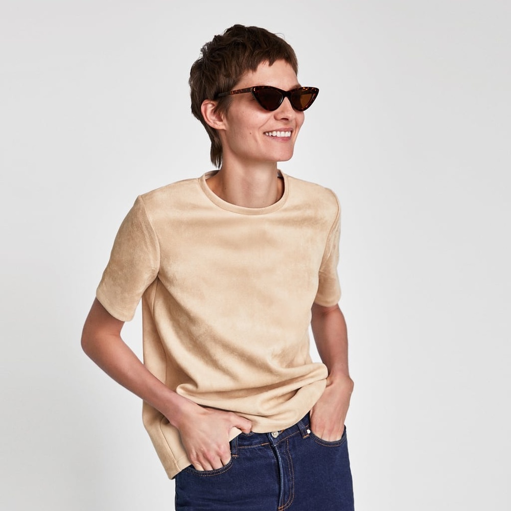 FAUX SUEDE TOP WITH ZIP ZARA